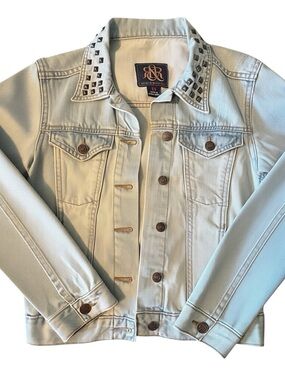 Rock & Republic Y2K Grunge Studded Denim Jacket XS Coastal Cowboy Biker Western